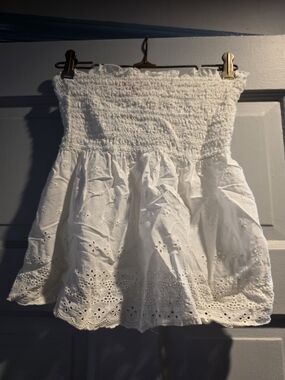 Juicy Couture White Eyelet Smocked Strapless Tank Top